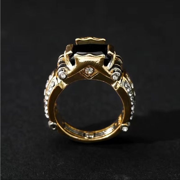 Men's Artificial Rhinestone Inlaid Carved Ring Element Artificial Jewelry - Picture 2 of 5